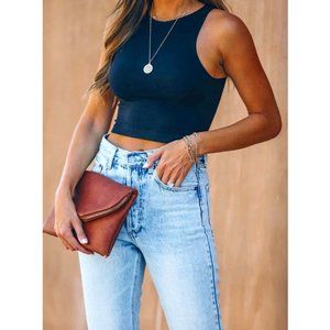 Women’s Sexy Sleeveless Racer Back Tank Tops Halter Neck Crop Tops 10-black